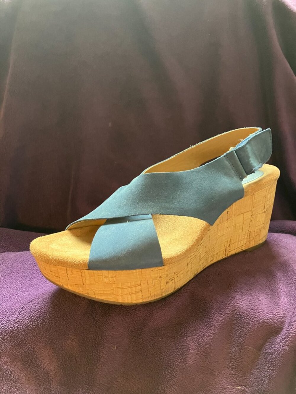Clarks blue wedge-heel sandals - Picture 2 of 7